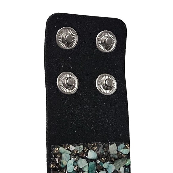 Boho Handmade Gemstone Chips Wide Leather Cuff Bracelet Natural Spiritual Snap - Picture 4 of 7